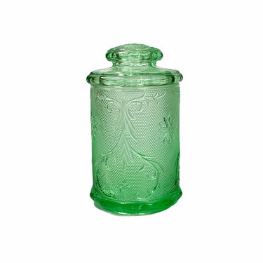 Vintage Green Tiara Glassware Biscuit Canister Jar 