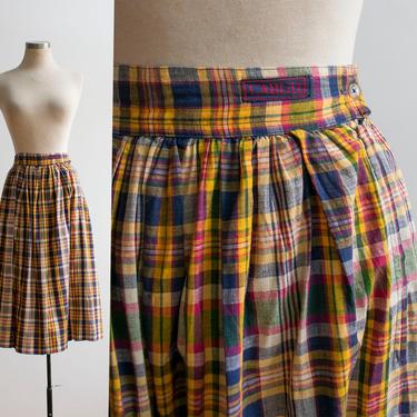 Vintage Plaid Cotton Skirt / Plaid Spring Skirt / Vintage Plaid Skirt Small / Vintage Farm Skirt / Vintage Prairie Skirt Small 