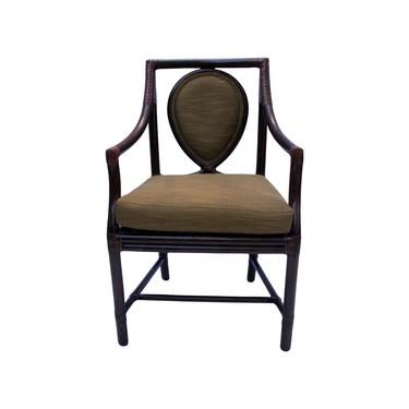 Vintage McGuire Model No. M-26 Rattan and Leather Corner Wraps Arm Chair 