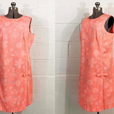Vintage The Lilly Dress Pulitzer Sleeveless Shift 60s Mod Salmon Pink 1960s Floral Flowers Twiggy Sleeves Mad Men MCM Curvy Volup Large XL 