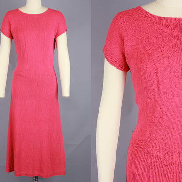 1940s PINK KNIT Dress | Vintage 40s 50s Short Sleeved Sweater Dress | medium 