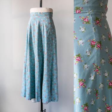 1970s Maxi Skirt Cotton Floral S 