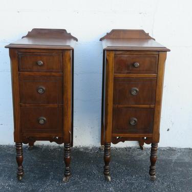 Early 1900s Tall Pair of Nightstands End Side Bedside Tables 2472