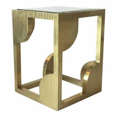 Currey & Co. Modern Brass Foil and Glass Morneao Side Table