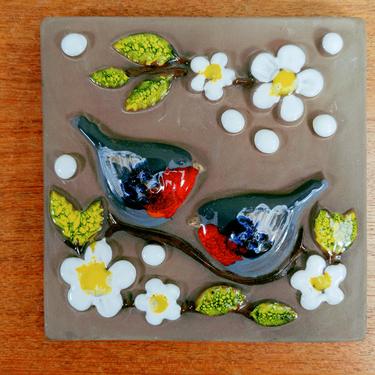 Vintage Helsingborg Pottery | Decorative Bullfinch Wall Plaque | Flowers Birds Decor | White Flora | Sweden | Deco 7013 