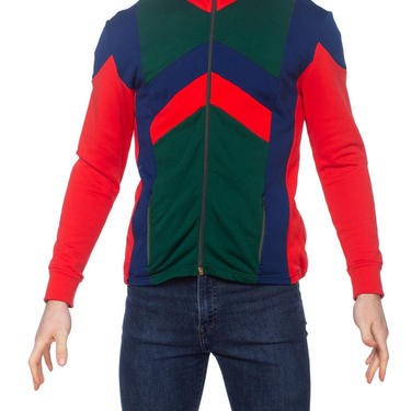 1980'S Red & Blue Polyester Men's Colorblocked Track Suit Jacket 