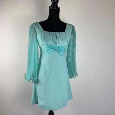 Vintage 1970s Light Blue Cocktail Dress Mod Mini Dress 