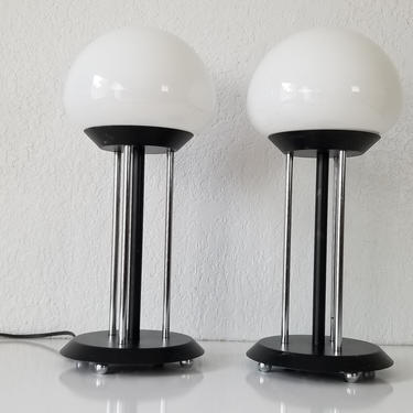 Italian Postmodern  Table Lamps With White Murano Glass Shade  A Pair . 