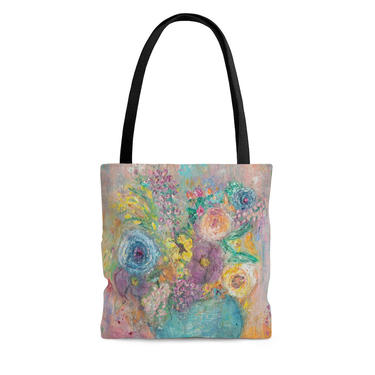 Floral Art AOP Tote Bag ~ Floral Tote Bag ~ All Over Print ~ Original Art &amp;quot;Blooming Spring&amp;quot;~ Boho Chic ~ Beach Bag ~ Bright Floral Tote Bag 