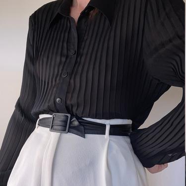 vintage black sheer pleated blouse size large 
