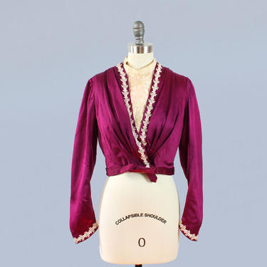 Victorian 1900s Magenta Silk Blouse / Antique Pink Fuchsia Top with Tie Waist 