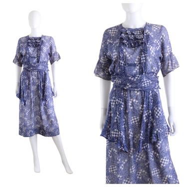 Edwardian Blue & White Checkered Print Cotton Voile Day Dress - Edwardian Dress - Edwardian Blue Dress - Edwardian Cotton Dress | Size Small 