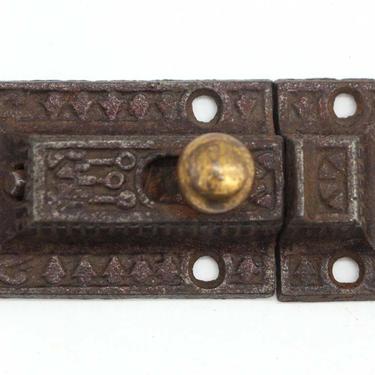 Antique 3 in. Cast Iron Aesthetic Cabinet Latch with Brass Plated Knob