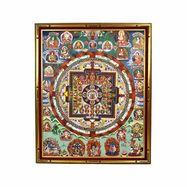 Antique Framed Tibetan Nepalese Buddhist Deity Thangka Oil Painting 