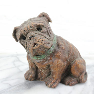 Carved Wood Bull Dog Statue 