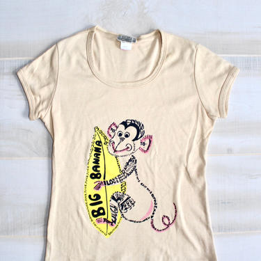 Vintage 70s Big Banana T Shirt, 1970s Monkey Tee, Baby Tee, Soft, Graphic, Crewneck 