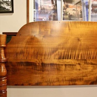 Delicate Thistle Top &amp; Sheaf of Wheat Bed in Tiger Maple, Original Posts Circa 1820, Resized to Queen