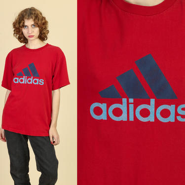 Vintage Adidas Logo T Shirt - Men's Medium | Red Streetwear Athletic Tee 