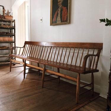Antique Deacons Bench, Antique entryway bench, dining bench, hall bench, antique curved arm bench, early 20th century bench 