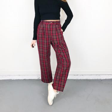 High Rise Plaid Print Trousers / Size Small 