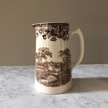 Vintage Tonquin Brown Royal Staffordshire - Clarice Cliff, brown transferware pitcher, english transferware water jug, country cottage decor 