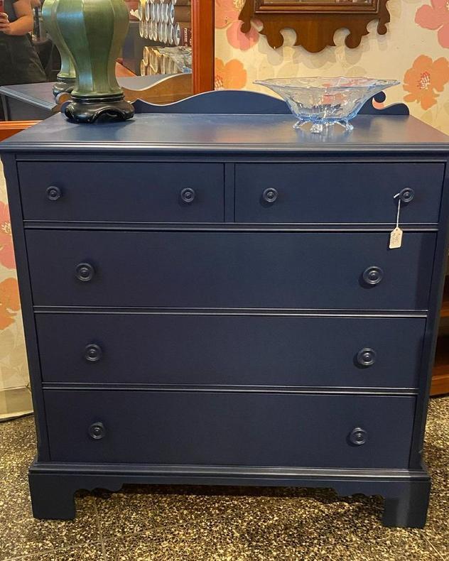 Navy painted 30’s style chest of drawers, 38”L x 19”W x 37”T