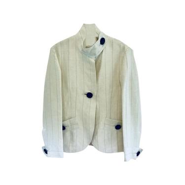 Georgio Armani White Pinstripe Linen Jacket Sz 42 
