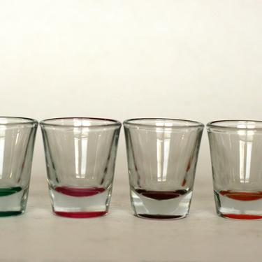 vintage anchor hocking shot glasses with colored bases/set of four 