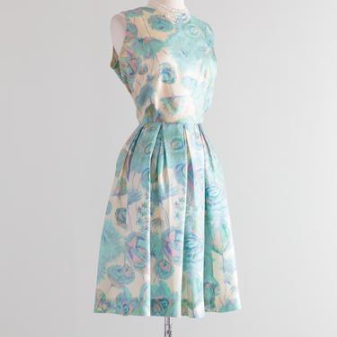 Dreamy 1960's Silk Watercolor Floral Print Dress / Waist 30