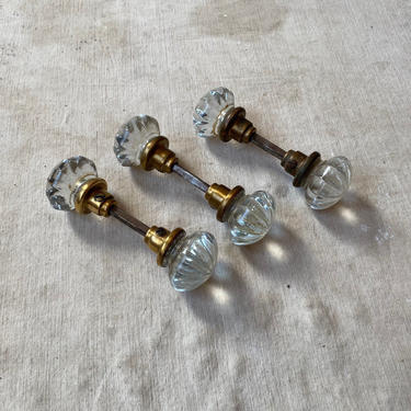 Vintage Set of 3 Brass and Glass Door Knobs 