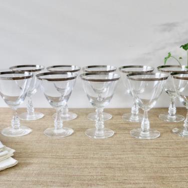 Vintage Stemware - Silver Rim Crystal Stemware - Silver Band Goblets - Crystal Goblets - Silver Rim Goblets  - Fine Glassware - Set of 10 