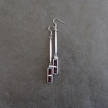 Industrial earrings, purple lava rock and silver minimalist earrings, mid century modern earrings,  unique Art Deco earrings, geometric 