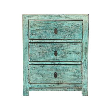 Distressed Mystic Turquoise 3 Drawers End Table Nightstand cs6202E 