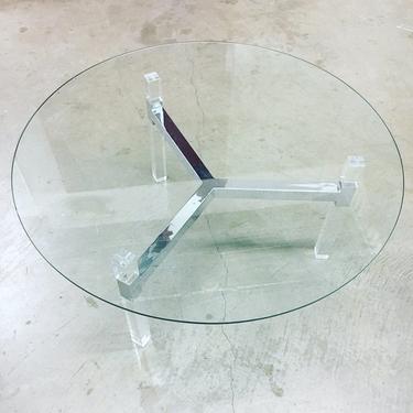 Vintage 1960's Midcentury Modern Lucite and Chrome Base with 39.5&amp;quot; Diameter Glass Top (quarter inch glass) 