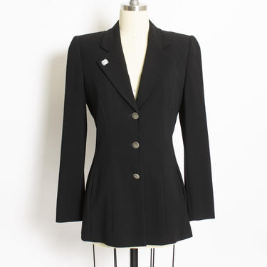 Vintage ESCADA Blazer 1990s Black Fitted Wool Designer Jacket Small S 