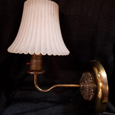 Vintage Wall Mount Lamp, Glass Shade. 6W x 13.5T x 9.5D