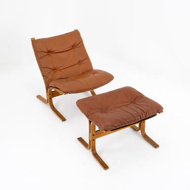Ingmar Relling for Westnofa Mid Century Siesta Lowback Teak and Leather Lounge Arm Chair and Ottoman - mcm 