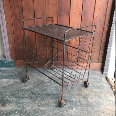 Metal LP Music Caddy Record Cart old vinyl albums 50s side table vintage mid-century mod atomic retro wire rod iron 