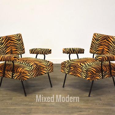 Tiger Print MCM Wrought Iron Lounge Chairs- a Pair 