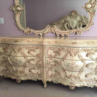 Large RARE Romantic Antique Cream French Rococo Ornate Fancy Bedroom Dresser / Credenza (PureVintageNYC) 