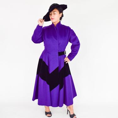 1950s Lilli Ann Princess Coat | 50s Purple Wool Princess Coat | Original Lilli Ann San Francisco | Medium 