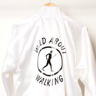 vintage MALL WALKING &quot;Wild About Walking&quot; 1980s silky bomber windbreaker modest mouse style INDIE rock y2k vintage coat -- size medium 