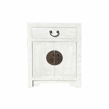 Oriental Distressed Off White Lacquer End Table Nightstand Cabinet cs7128E 