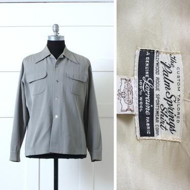 mens vintage 1940s gabardine loop collar shirt • light gray Palm Springs Shirt long sleeve button down 