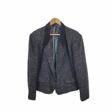 Vintage 80’s Liz Sport Black Confetti Mottled Wool Blazer Jacket, size 14 
