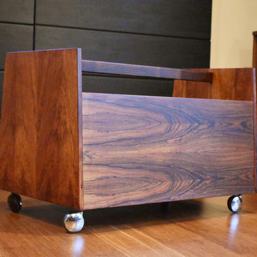 Rosewood magazine holder/record trolley by Rolf Hesland for Bruskbo 