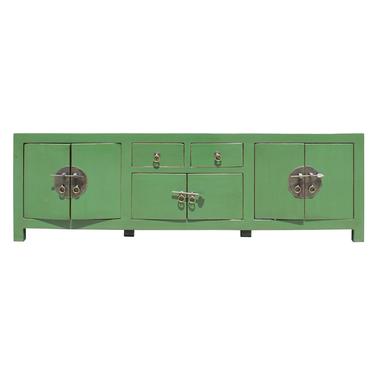Chinese Distressed Medium Dark Moss Green Low TV Console Table Cabinet cs5119S