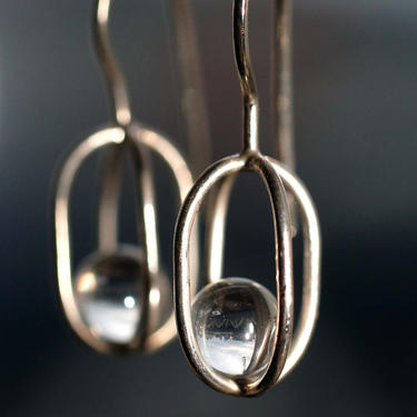 Gravity Collection: Sterling Silver Earrings with Floating Crystals - Free Domestic Shipping 