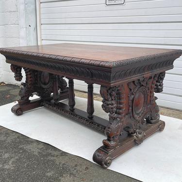 Antique French Renaissance Style Dining Table or Library Table 