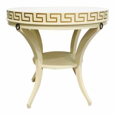 Contemporary Hickory White White and Gold Greek Key End Table